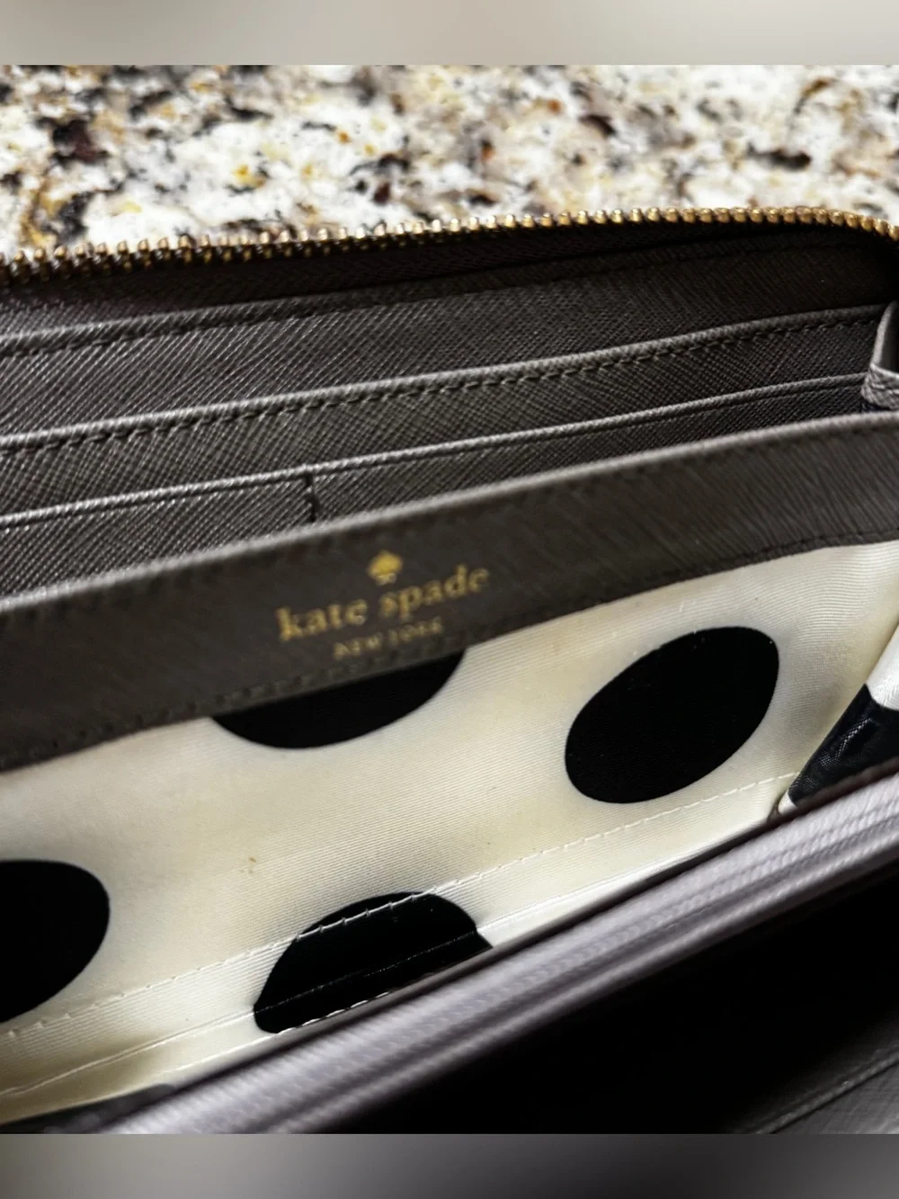 Kate Spade New York Mushroom Gray Saffiano Leather Zip Around Continental Wallet